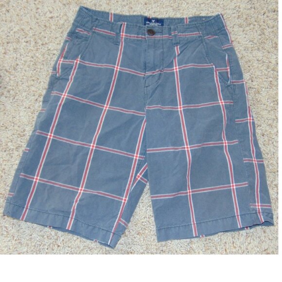 Mens American Eagle Shorts 30 AE Outfitters Gray & Red Plaid Twill Casual - Picture 1 of 4